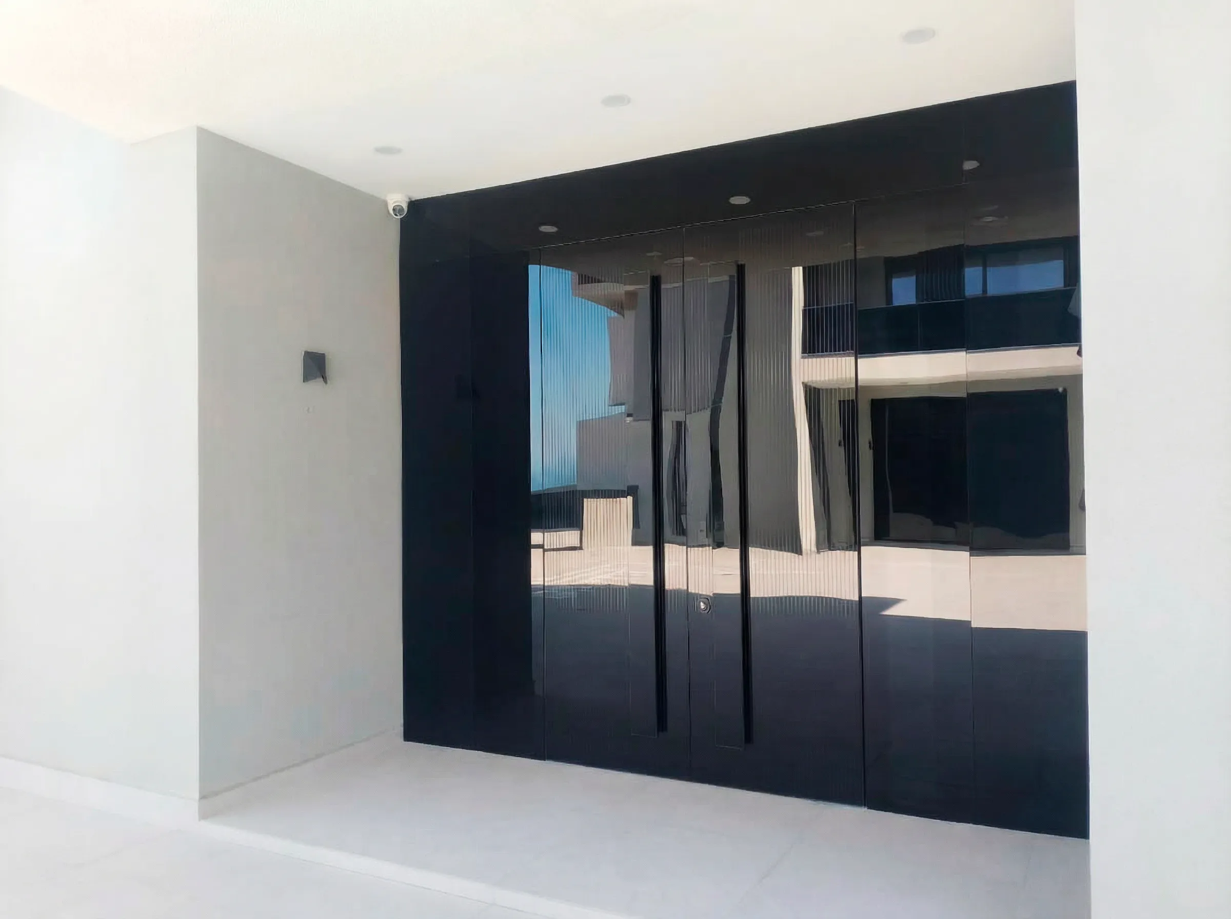 Современная входная дверь премиум из чёрного стекла — изготовление на заказ | Элитные входные группы